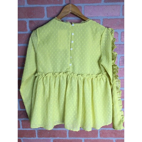 Spool No.72 Brach Brach Floral Embroidered Clip-Dot Lace Ruffle Blouse Top Small - Picture 6 of 9